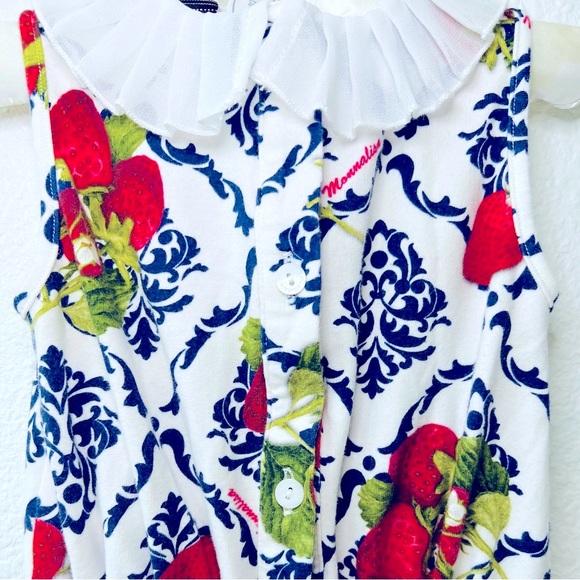 ♥️HP Monnalisa Strawberry Shortie Romper 18M Red White Blue Bow Snaps Worn Once - Picture 7 of 10